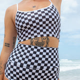 Cropped Tankini Surf Top - B+W Checkers
