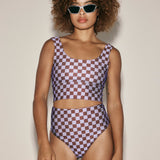 Punchy Surf Bikini Top - Lilac Checkers