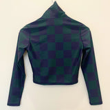Sample - Turtleneck Crop Rashguard - Navy + Green Checkers - Size Medium