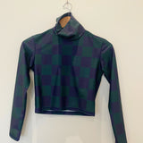 Sample - Turtleneck Crop Rashguard - Navy + Green Checkers - Size Medium